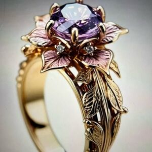 Elegant Gold and Purple Floral Ring